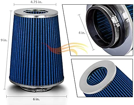 BLUE 4" 102 mm Inlet Truck Air Cone Replacement Performance Washable Clamp-On - Image 2