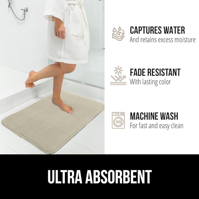 GORILLA GRIP Memory Foam Bath Rugs, Soft Absorbent Velvet Bathroom Mats, Durable Dots on Underside, Machine Washable Bathmat, Carpet Rug Room Decor for Shower Floor, 30x20 Mat, Champagne
