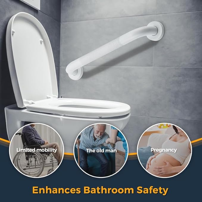 Grab Bars for Shower, 1 Pack 18-Inch Anti Slip Shower Handles for Elderly, Safety Shower Grab Bar, Stainless Steel Handicap Grab Bars for Bathroom (White 1" Diameter)