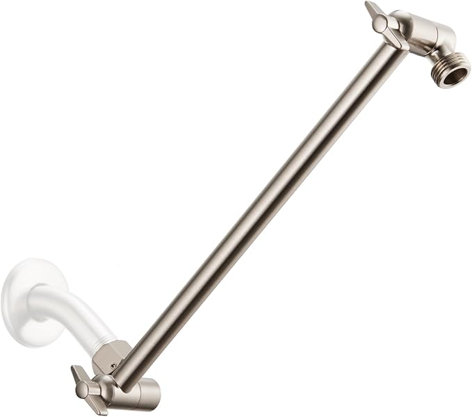 11 Inch Adjustable Shower Head Extension Arm With Locking Set Screw, Singing Rain Brass Nickel Brushed Angle Height Adjustable, Easy To Install, G1/2 Universal Connector Compatible (Nickel Brushed)