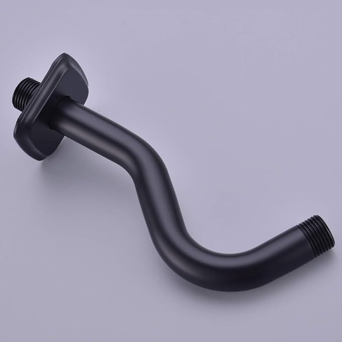TRUSTMI Curved Shower Arm with Flange, 8-inch S-Shape Stainless Steel Top Shower Head Extension Replacement, Wall Mounted, Matte Black