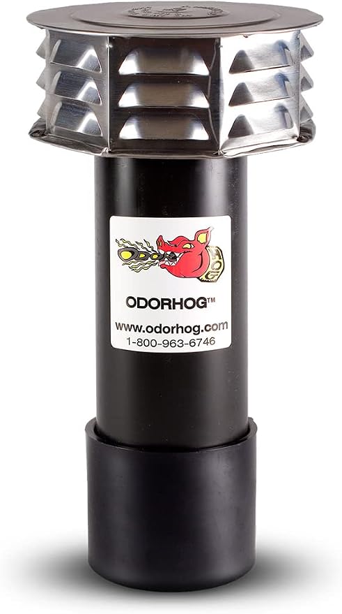 OdorHog Metal Cap Slip On Vent Stack Pipe Filter 3" Black ABS, Removes Outdoor by OdorHog-StoptheStink