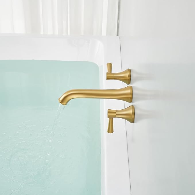 Wall Mount Tub Filler Brass Tub Faucet Brushed Gold Bathroom Bathtub Faucets with 2 Handles