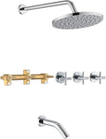 PROOX 3 Handle Tub Shower Faucet Set, 10" Rainfall Shower Head with Tub and Shower Trim Kit with Rough-in Valve, Polished Chrome Bathtub Shower Faucets, Wall Mounted Bathroom Rain Shower System