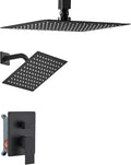 Shower Faucet Set Matte Black Shower System, Ceiling Mount 10 Inch Shower Head with 6 Inch Wall Mount Shower Head, Knob Switch Diverter Shower Faucet, Rough-in Valve Body and Trim Included