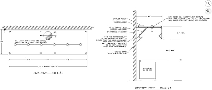 Commercial Kitchen Restaurant Duty Exhaust Hood, Wall Canopy Stainless Steel - Image 3