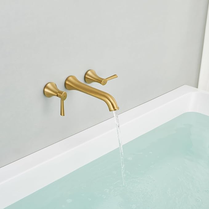 Wall Mount Tub Filler Brass Tub Faucet Brushed Gold Bathroom Bathtub Faucets with 2 Handles