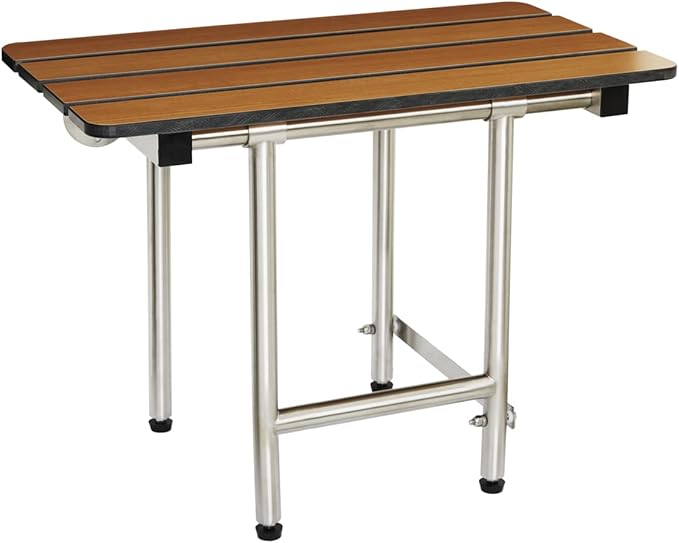Seachrome 22-inch ADA Folding Shower Seat with Legs, Teak Phenolic Slats
