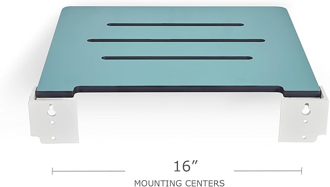 18 inch Silhouette Slimline Folding Wall Mount Shower Bench Seat, Teal Seat with White Frame