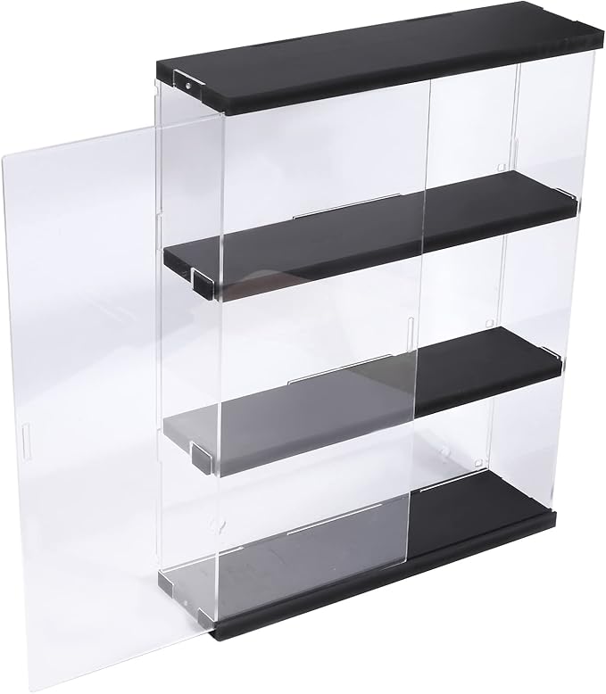 Choowin 3 Layer Wall Shelf Clear Acrylic Display Case for Collectibles, Mini Figures, Pop Mart, Labubu, Sonny Angel, Smiski - Assemble Dustproof Acrylic Display Box with Sliding Door (Black)