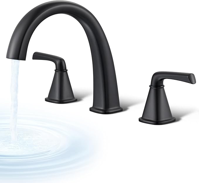 Black Bathtub Faucet Brass Roman Tub Faucet, Gooseneck Tub Filler, Garden Tub Faucet Deck Mount 3 Hole High Flow 2 Handle Bathtub Faucet Set, with Valve & Hose,12-20in Widespread