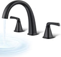 Black Bathtub Faucet Brass Roman Tub Faucet, Gooseneck Tub Filler, Garden Tub Faucet Deck Mount 3 Hole High Flow 2 Handle Bathtub Faucet Set, with Valve & Hose,12-20in Widespread