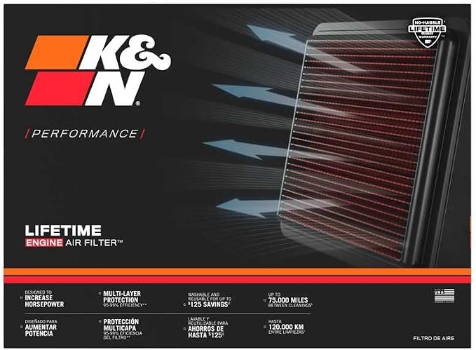 K&N Engine Air Filter: Reusable, Clean Every 75, 000 Miles, Replacement Car Air - Image 5