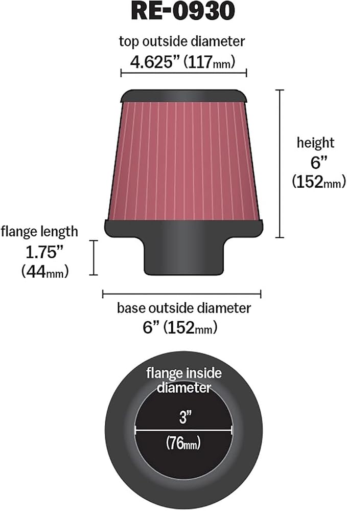 K&N High-Flow Original Lifetime Universal Clamp-On Air Filter: High Performance - Image 2