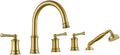 Roman Tub Faucet with Hand Shower, Antique Tub Shower Faucet Set with Valve for 5 Hole, Deck Mount Shower Tub Faucet Set，3 Handle Bath Tub Faucet High Flow, Brushed Gold(B2309-BG)