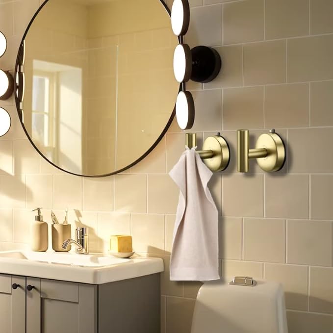 DGYB Large Suction Hooks for Bathrooms - Gold Towel Hooks Stainless Steel - 15 Lb Capacity - Removable, Heavy Duty