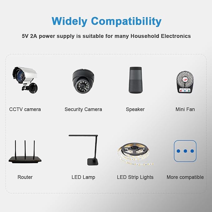 5V 2A Power Supply Adapter 5V 2A Power Supply 100V-240V AC Power Adapter Wall - Image 2