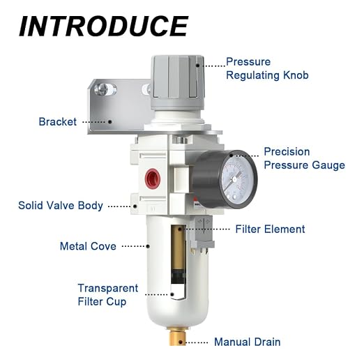 AIRZOE 1/2" NPT Air Filter Regulator Combo Piggyback, 5 Micron Brass Element - Image 3