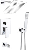 POP SANITARYWARE All Metal Shower Tub Faucet Set Chrome Bathroom 8 Inch Shower Head System with Tub Spout Wall Mounted Single Handle Shower Trim Kit with Rough-in Valve