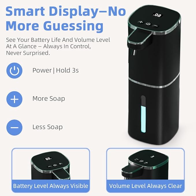 Automatic Liquid Soap Dispenser, 9 Adjustable Levels, 380ml/12.8oz, Auto Touchless Hand Soap or Dish Soap Dispenser,USB Rechargeable Dispenser,Wall Mount or Tabletop Use for Bathroom Kitchen Sink