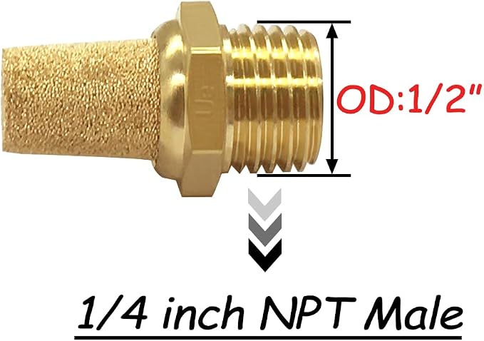 10PCS Brass 1/4 NPT Male Air Pneumatic Mufflers Hex Sintered Exhaust Muffler - Image 2
