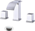 Luxury Brass Modern Widespread Waterfall Bathroom Sink Faucets with Copper Valve for 3 Hole 2-Handle 8 Inch Deck Bathroom Vanity Faucet, &Stainless Steel Pop-up Drain Assembly, Chrome