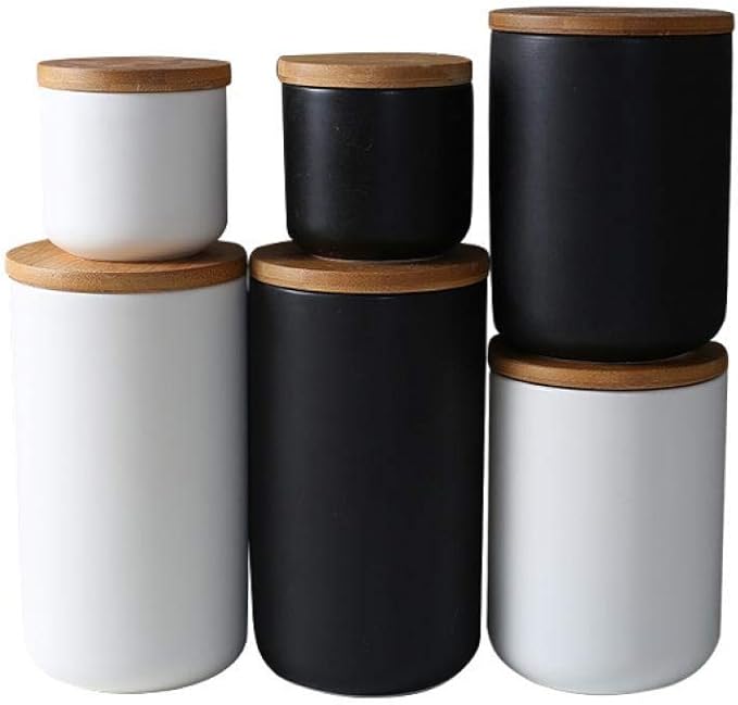 MilkyWay Food Storage Jar Strong Ceramic Storage Canisters with Airtight Seal Bamboo Lid Modern Design Seal Damp-Proof Kitchen Jar for Coffee, Tea, Spice and More (Black(L: 34 oz/1000ml))