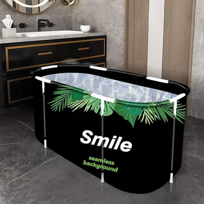 BDL Portable Bathtub for Adult 47" Large Foldable Soaking Bath Tub for Shower Stall, Separate Family Bathroom SPA Bathtub for Adult, Thickening with Thermal Foam to Keep Temperature Green Leaf