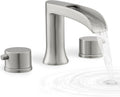 Brass Roman Bathtub Faucet Brushed Nickel, Waterfall High Flow Bath Tub Faucet Set 3 Hole with 2 Handle Deck Mount & Pre-Installed Supply Hoses for Farmhouse