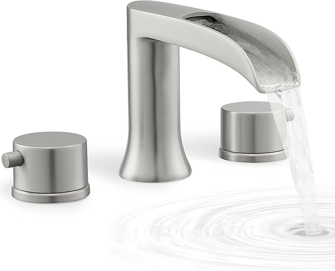 Brass Roman Bathtub Faucet Brushed Nickel, Waterfall High Flow Bath Tub Faucet Set 3 Hole with 2 Handle Deck Mount & Pre-Installed Supply Hoses for Farmhouse