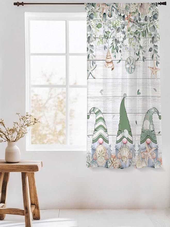 Sheer Curtains 63 Inch Length, Coastal Eucalyptus Leaf Semi Sheer Curtains - Image 3