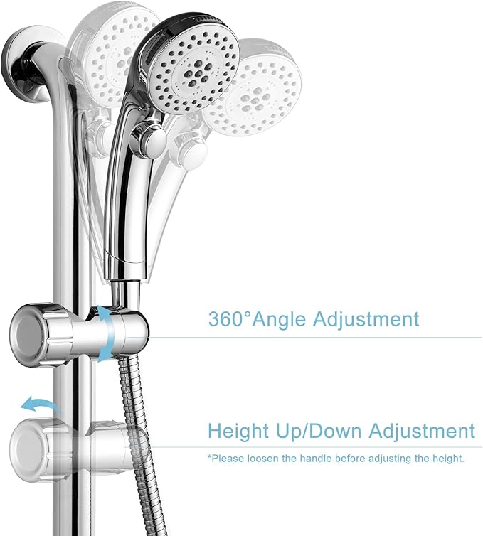 OFFO ADA Shower Head Holder, Adjustable 1.18-1.26 in(30-32 mm) Hand Shower Bracket for Handicap Grab Bar, Detachable Slider Clamp Bathroom Replacement, 361 Degree Rotation Sprayer Holder, Chrome