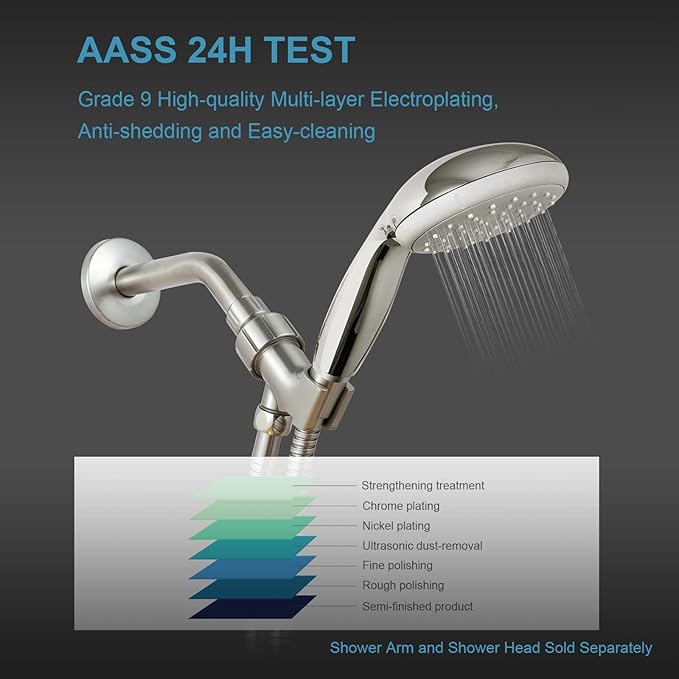 OFFO Shower Head Holder for Handheld Shower Head, Brushed Nickel Adjustable Shower Arm Mount for Connecting Shower Arm and Shower Hose, 1/2 in IPS Female Inlet and Male Outlet