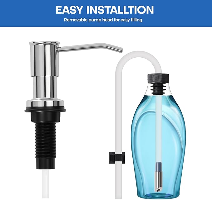 Soap Dispenser for Kitchen Sink, Chrome Built in Soap Dispensers, Stainless Steel Sink Soap Dispenser or Lotion Dispenser Pump with 47" Extension Tube Kit, Upgraded Metal Check Valve