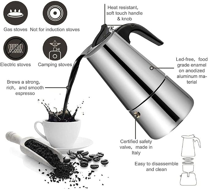 ZJchao Eagle Beak Design Moka Pot Portable Stainless Steel Coffee Maker Pot - Image 4