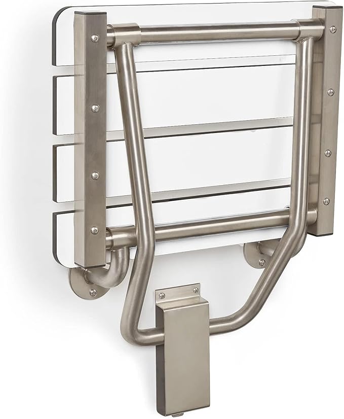 22" x 15" Phenolic White 3” Slats Folding Wall Mount Shower Seat Bench, ADA Compliant