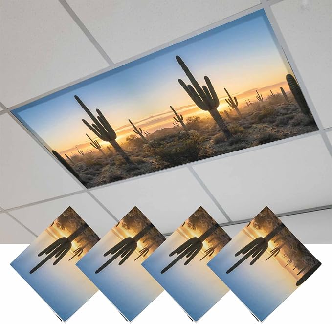 Fluorescent Light Covers for Drop Ceiling Desert Cactus Sunset Magnetic Light by Unknown
