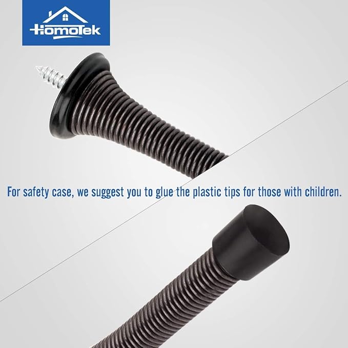 HOMOTEK 1 Pack Oil Rubbed Bronze Spring Door Stops,3-1/8” Heavy Duty Door Stop - Flexible Spring Door Stopper with Low Mounted Black Rubber Bumper Tips