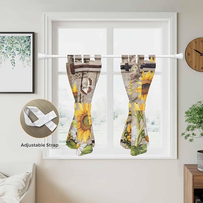 Farmhouse Sunflowers Kitchen Curtains 45 Inch Length, Short Cafe Window - Image 5