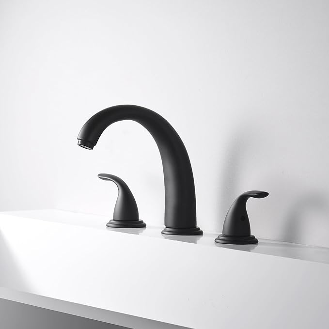 SUMERAIN Matte Black 3 Hole Deck Mounted Widespread Roman Tub Faucet Set with Valve, Classic