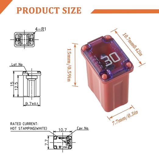 15A 20A 25A 30A 40A 32V Slow Blow FMM MCASE Type Fuses Micro Female Cartridge - Image 2