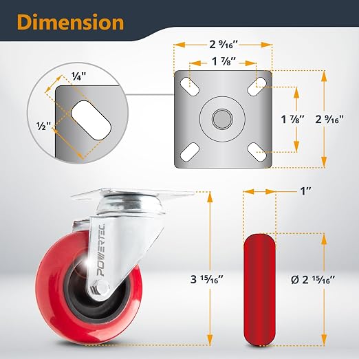 POWERTEC 3 Inch Swivel Caster Wheels Set of 4 - Image 5