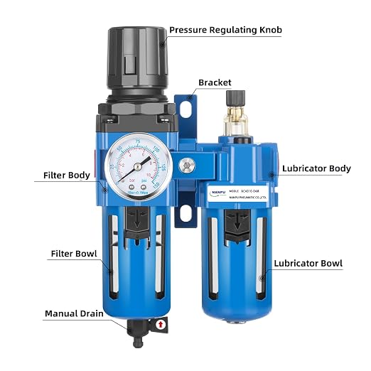 NANPU 3/4" NPT Compressed Air Filter Regulator Lubricator Combo, Water/Oil Trap - Image 5