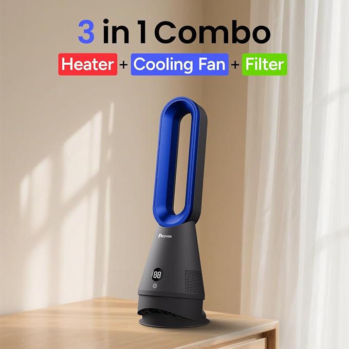 Bladeless Fan, 25inch Heating & Cooling & Filter Combo Tower Fan 80° Oscillating - Image 2