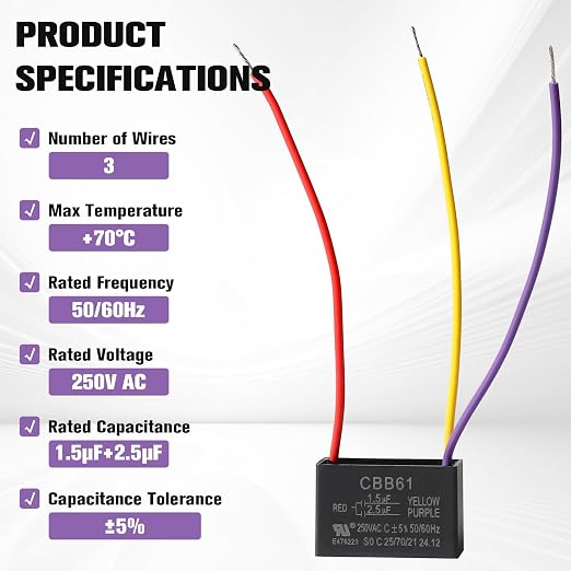 Podoy CBB61 Ceiling Fan Capacitor .+. Compatible - Image 2