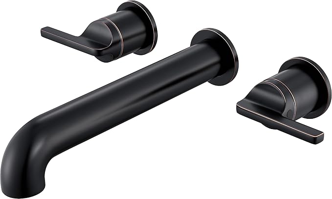 SITGES Solid Brass Wall Mount Tub Filler,10" Long Spout Reach Wall Mount Bathtub Faucet with Two Lever Handles,High Flow Bathtub Faucet Set with Rough-in Valve Included,Oil Rubbed Bronze