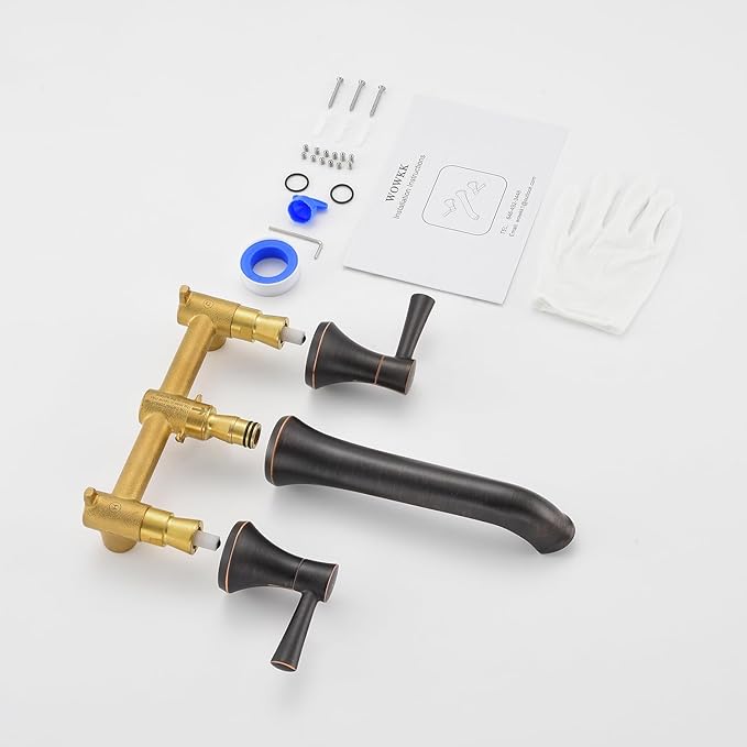Wall Mount Tub Filler Brass Tub Faucet Oil Rubbed Bronze Bathroom Bathtub Faucets with 2 Handles