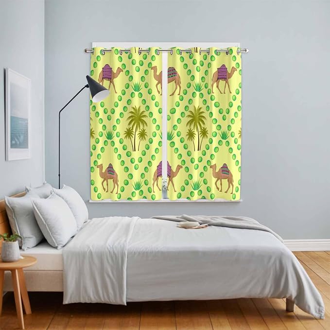 2 Panel Kitchen Cafe Curtains, Desert Sand Camels Sunlight Filtering Nature Air - Image 4