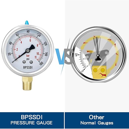 0-160 Psi Glycerin Liquid Filled Low Pressure Gauge, 2.5" Dial Size, 1/4" NPT - Image 3