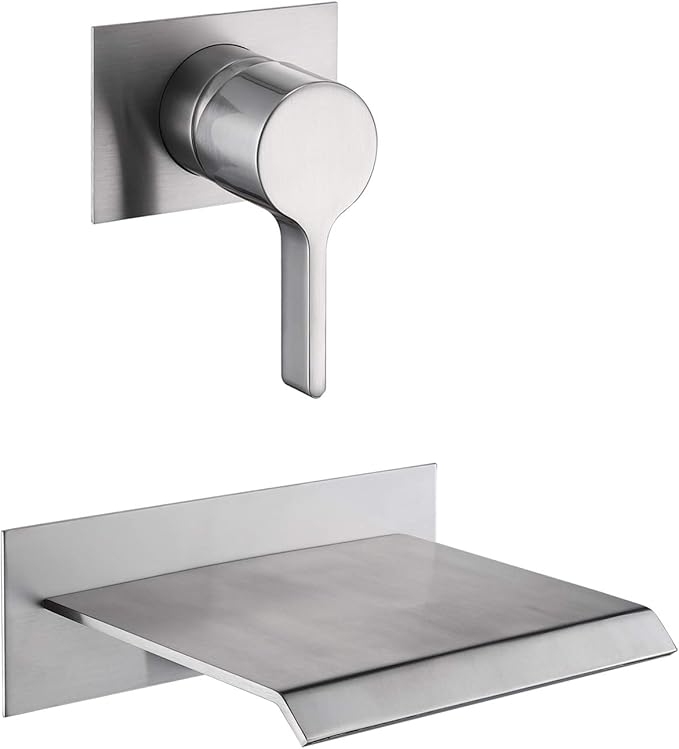 sumerain Waterfall Wall Mount Tub Filler Brushed Nickel with Valve Single Handle Brass High Flow